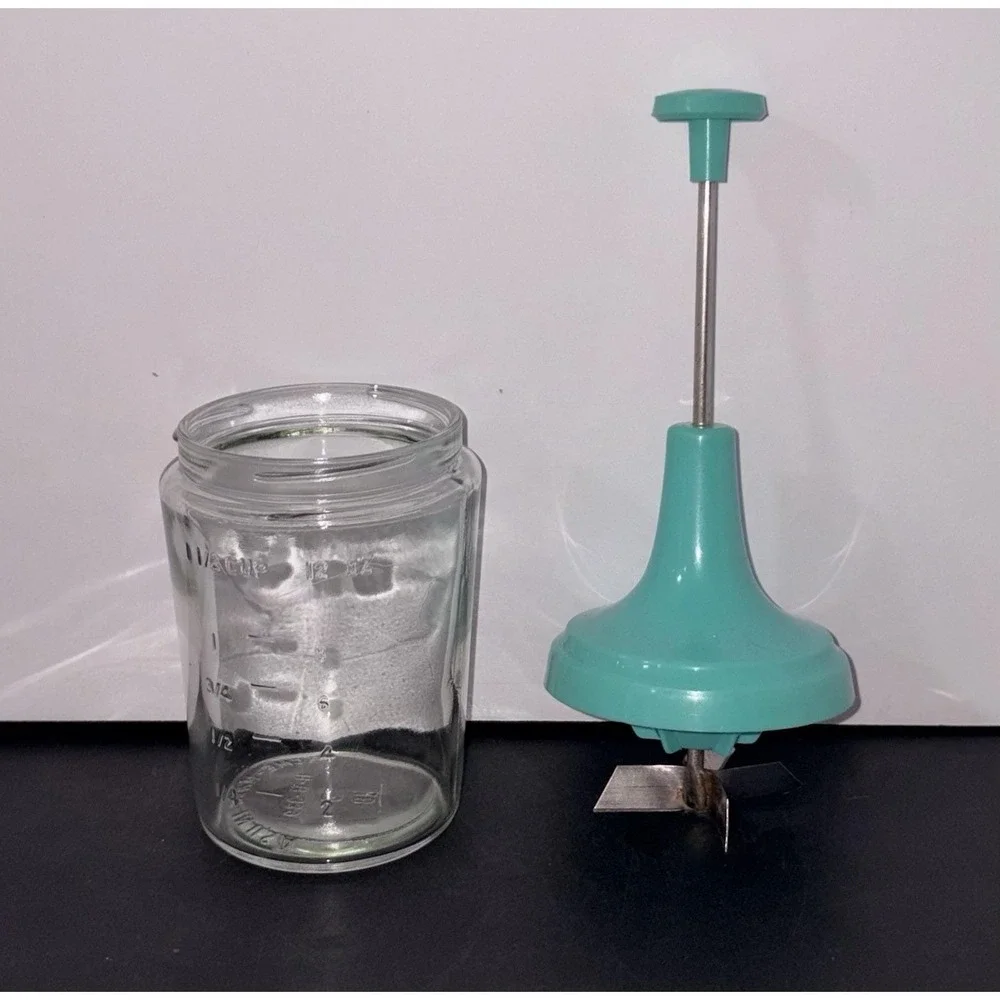 Vintage 1970's ACME Made in the USA Turquoise Glass Manual Food Nut Chopper